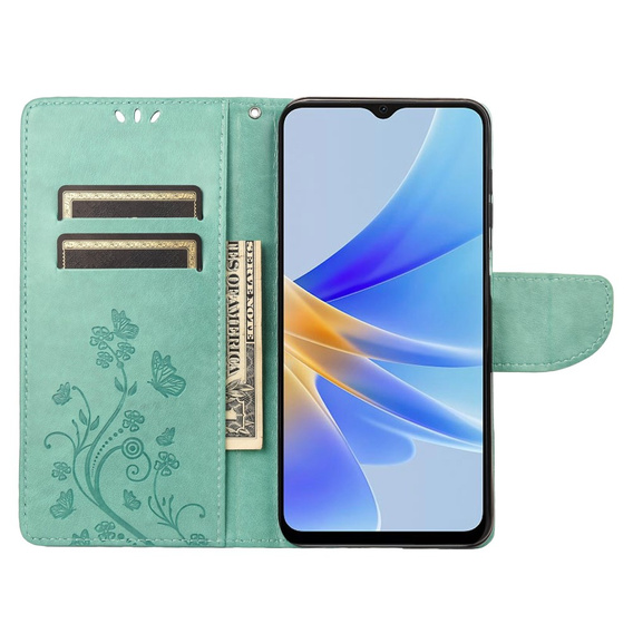 Etui z klapką do Oppo A17, Butterfly, zielone