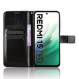 Etui z klapką do Xiaomi Redmi 15 5G / 4G, z teksturą Crazy Horse, czarne