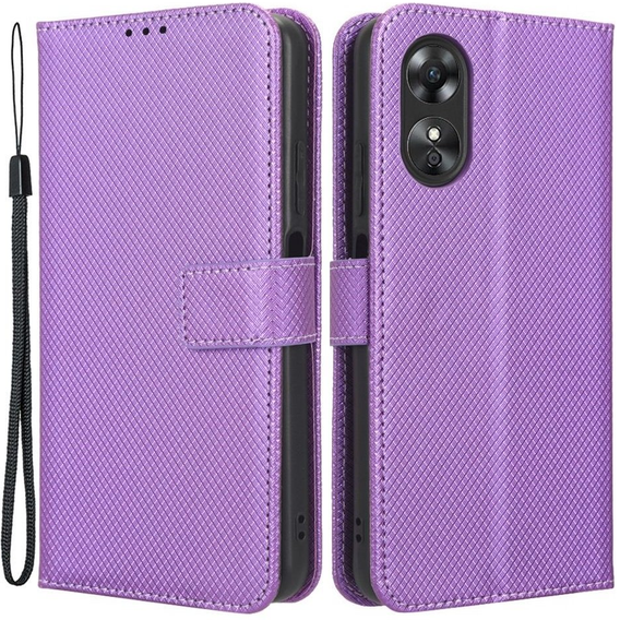 Zestaw Etui z klapką do Oppo A17, portfel Smart Magnet, fioletowe + szkło