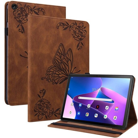 Etui do Lenovo Tab M10 Plus 10.6 Gen 3 TB-125F TB-128F, Wallet Pen Slot, butterflies, brązowe