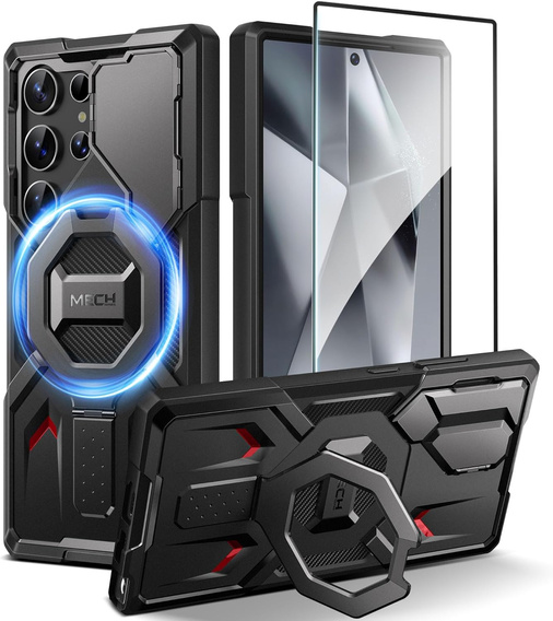 Etui do Samsung Galaxy S24 Ultra, Tongate MECH MagSafe Series, czarne + Szkło Hartowane 9H