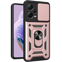 Zestaw Etui pancerne do Xiaomi Redmi Note 12 Pro+ 5G, CamShield Slide, różowe rose gold + Szkło