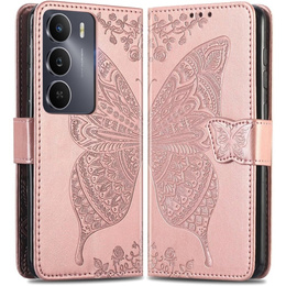 Etui z klapką do Realme 14X / Realme C75, Butterfly, różowe rose gold