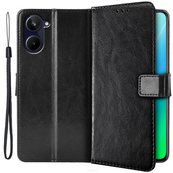 Etui z klapką do Realme 10 4G, Split Leather, Czarne