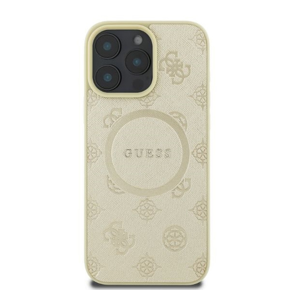 Etui GUESS do iPhone 16 Pro, Saffiano Peony Classic Logo, do MagSafe, złote