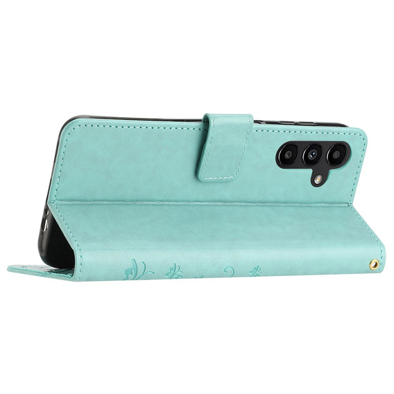 Etui z klapką do Samsung Galaxy A25 5G, Butterfly, miętowe + szkło 9H