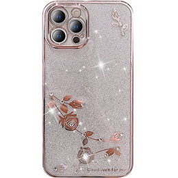 Etui do iPhone 14 Pro, Glitter Flower, różowe rose gold