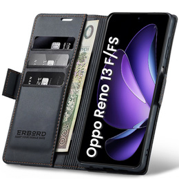 Etui do Oppo Reno 13F / Oppo Reno 13FS, ERBORD Glossy Litchi, portfel z klapką, czarne
