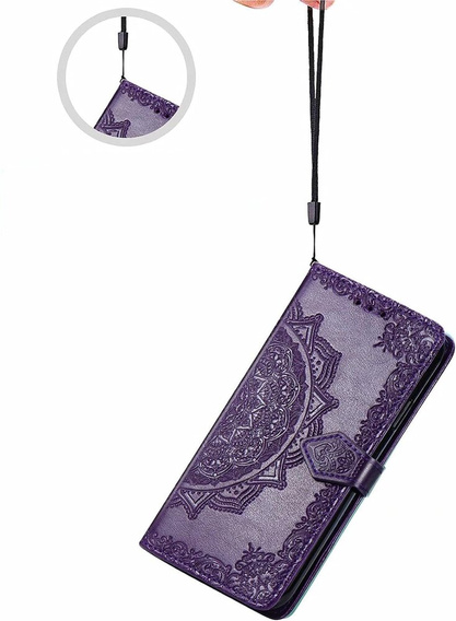 Etui z klapką do Samsung Galaxy M55 5G, Mandala, fioletowe