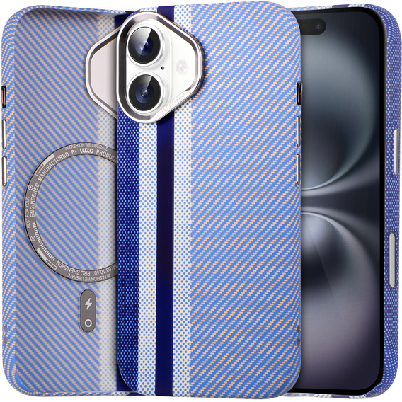Etui do iPhone 16, Carbon Fiber MagSafe, niebieskie