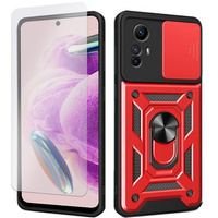 Zestaw Etui pancerne do Xiaomi Redmi Note 12S 4G, Nox Camera Slide, czerwone + Szkło