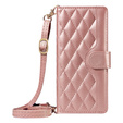 Etui z klapką do iPhone 16E, Rhombus Crossbody Leather, różowe rose gold