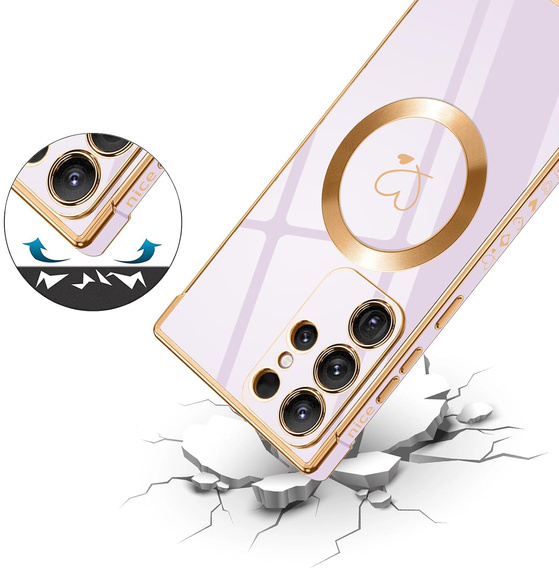 Etui do Samsung Galaxy S21 FE, Electro Heart MagSafe, fioletowe + Szkło na ekran + Smycz