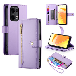Etui z klapką do Oppo Reno 13 5G, Wallet Zipper Pocket, fioletowe