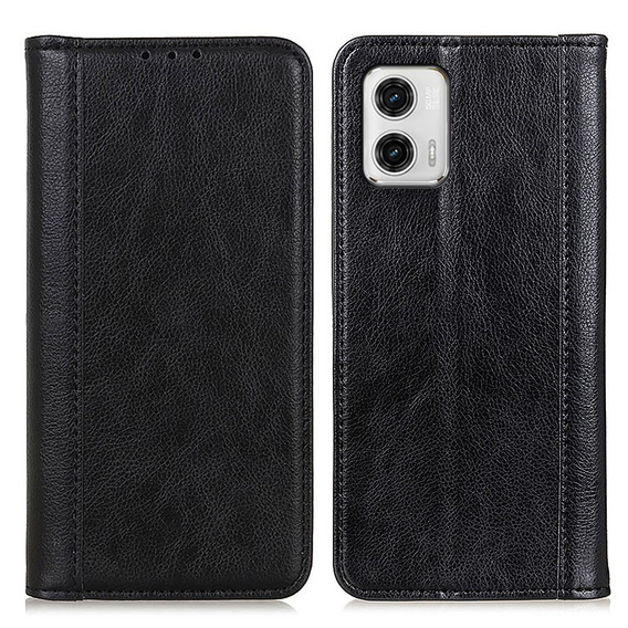 Etui z klapką do Motorola Moto G73 5G, Split Leather, czarne