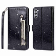 Etui z klapką do Samsung Galaxy S24, Wallet Zipper Pocket Glittery, czarne