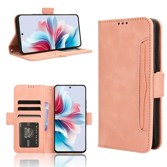 Etui z klapką do Oppo Reno 11F 5G, Card Slot, różowe