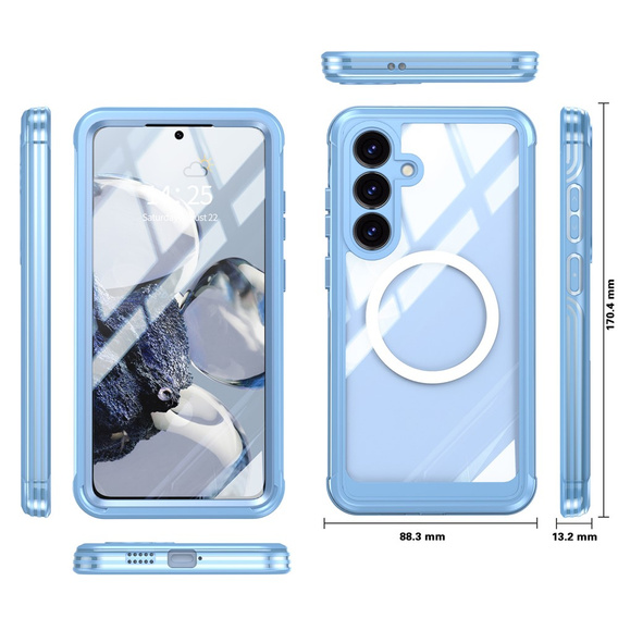 Etui do Samsung Galaxy S25 FE, Shockproof, ze szkłem, do MagSafe, niebieskie