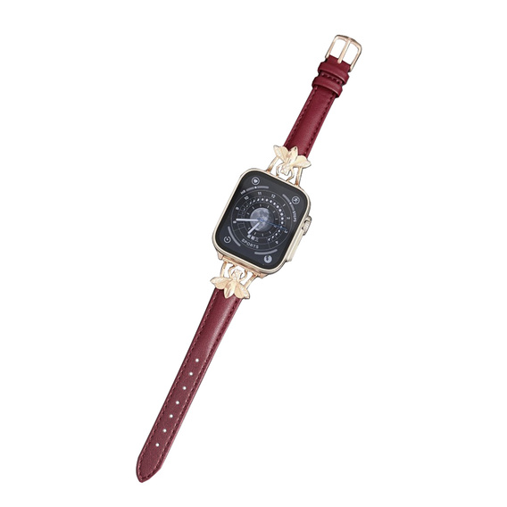 Pasek Skórzany do Apple Watch 1/2/3/4/5/6/7/8/9/10/11/SE Ultra 1/2/3 42/44/45/46/49mm, Bordowy