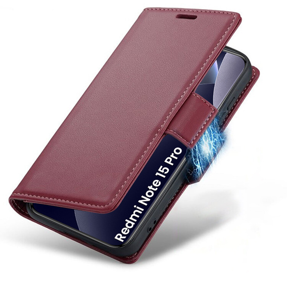 Etui do Xiaomi Redmi Note 15 Pro 5G, ERBORD Glossy Litchi, portfel z klapką, czerwone