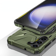 Etui do Samsung Galaxy S24, pancerne z podstawką i blaszką do uchwytu, zielone