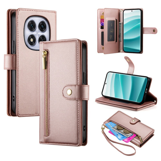 Etui z klapką do Xiaomi Redmi Note 14 Pro 5G / Poco X7 5G, Wallet Zipper Pocket, różowe