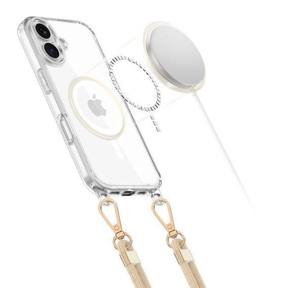 Etui ze smyczą do iPhone 16, ERBORD MagSafe, przezroczyste + Szkło na ekran