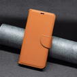 Etui z klapką do Samsung Galaxy A15, Wallet Litchi Leather, brązowe + szkło 9H