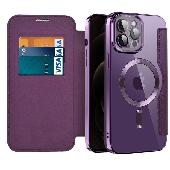 Etui z klapką do iPhone 12 Pro Max, RFID Wallet MagSafe z ochroną aparatu, fioletowe