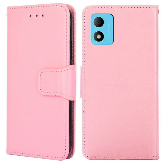 Etui z klapką do TCL 305i, PU Leather Wallet Case, różowe