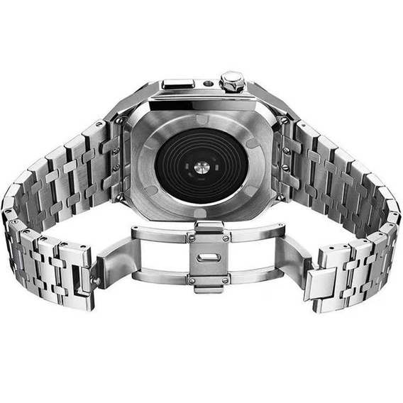 Bransoleta Stalowa z Etui do Apple Watch 7/8/9 45mm, Srebrna
