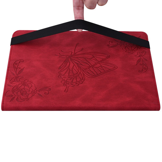 Etui do Lenovo Tab M9, Wallet Pen Slot, butterflies, czerwone