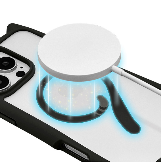 Etui do iPhone 16 Pro, do MagSafe, Cute Cat, czarne + Szkło na ekran