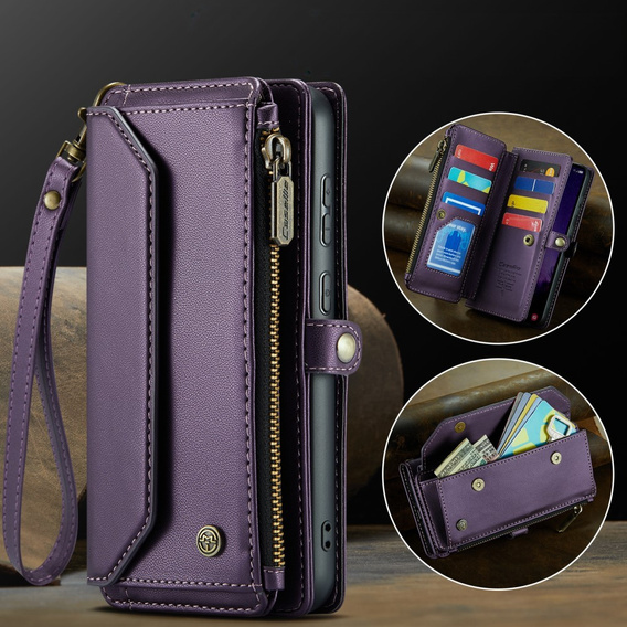 Etui CASEME do Samsung Galaxy S24 FE, RFID Leather Wallet, z paskiem na ramię, fioletowe