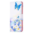 Etui z klapką do Samsung Galaxy A15, Wallet, butterfly & flowers, białe + szkło 9H