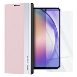 Zestaw Etui do Samsung Galaxy A54 5G, Side Magnetic z klapką, Różowe + szkło