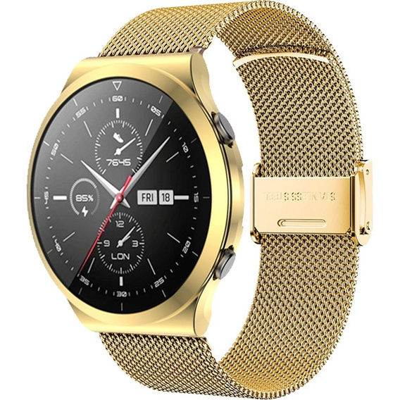 Bransoleta Milanese + Etui z osłoną na ekran do Huawei Watch GT 2 Pro, Złoty