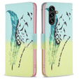 Etui z klapką do Samsung Galaxy A55 5G, Wallet, Feather niebieskie / żółte
