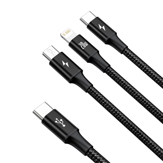 Baseus Rapid Series 3‑w‑1 kabel 20 W 1,5 m – czarny