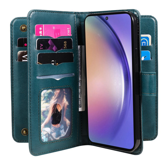 Etui z klapką do Samsung Galaxy A55 5G, 10 Card Slots Wallet, zielone