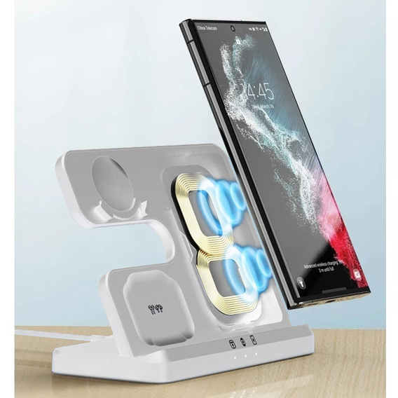 Ładowarka Bezprzewodowa Indukcyjna 3w1 QI Szybka do Samsung S25 S24 S23 Galaxy Watch Buds Stacja biała 