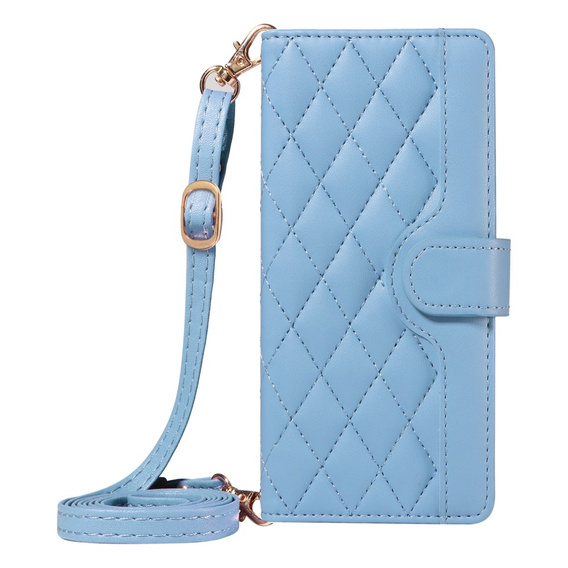 Etui z klapką do iPhone 16E, Rhombus Crossbody Leather, niebieskie