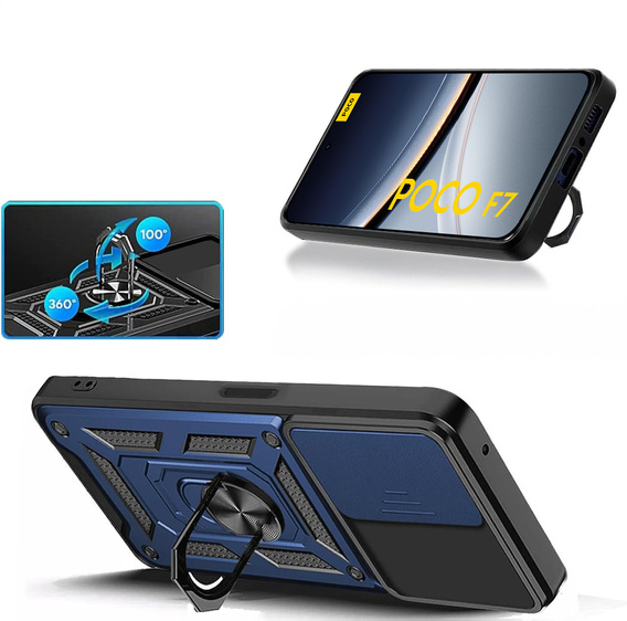 Etui pancerne do Xiaomi Poco F7, CamShield Slide, niebieskie