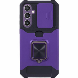 Etui pancerne do Samsung Galaxy S23 FE, Camera Slide Card Slot, fioletowe + szkło 9H