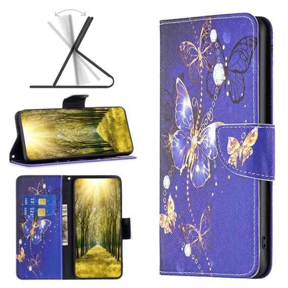 Etui z klapką do Xiaomi Redmi Note 13 Pro 5G, Wallet, Butterflies fioletowe