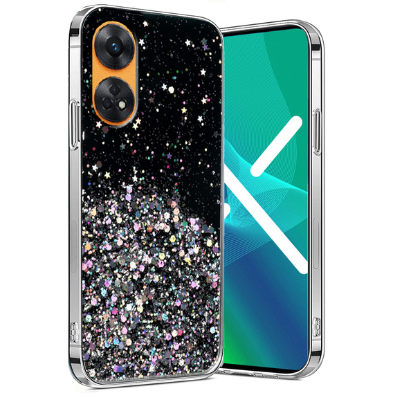 Zestaw Etui Brokat do Oppo Reno8 T, czarne + szkło