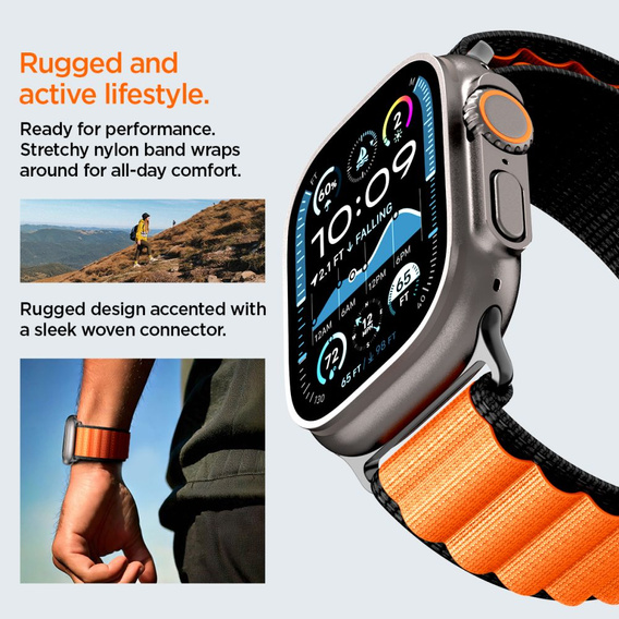 Pasek Spigen WBF1 Band do Apple Watch 8/9/10/11/SE/Ultra 1/2 (44/45/46/49 mm) – Black / Orange