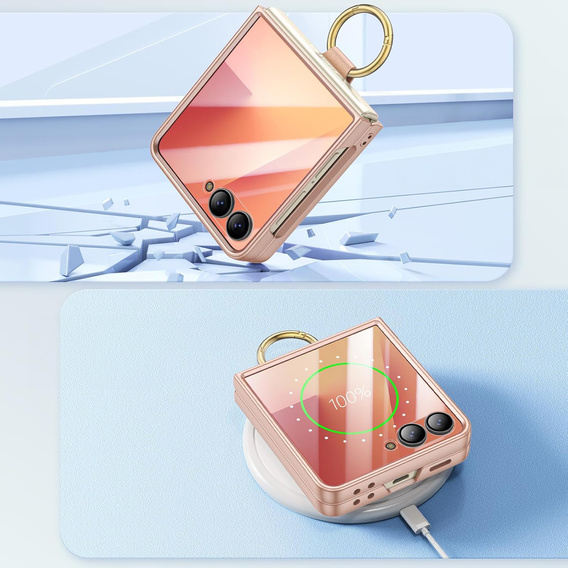 Etui Ring Holder do Samsung Galaxy Z Flip7 5G, ze szkłem na ekran zewnętrzny, złote