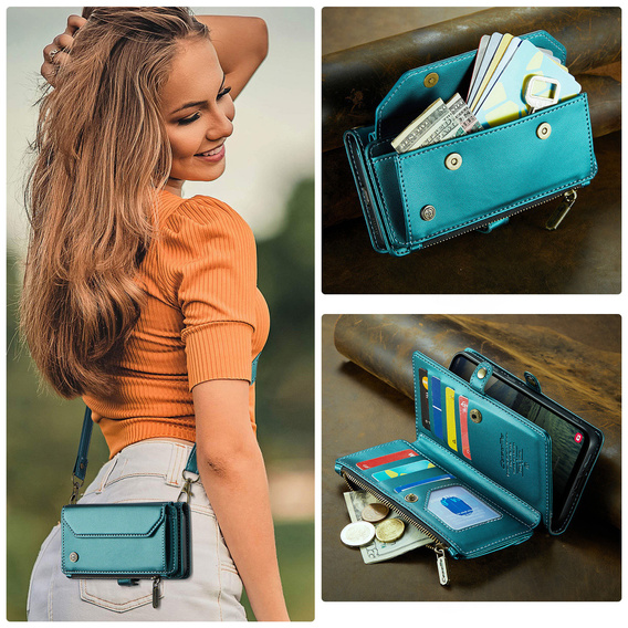 Etui z klapką do Samsung Galaxy A17 5G, portfelowe z zamkiem i paskami - zielone