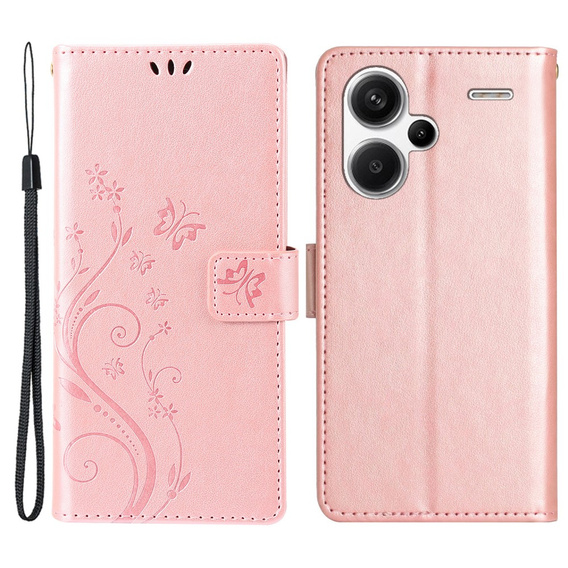 Etui z klapką do Xiaomi Redmi Note 13 Pro+, Butterfly, różowe rose gold